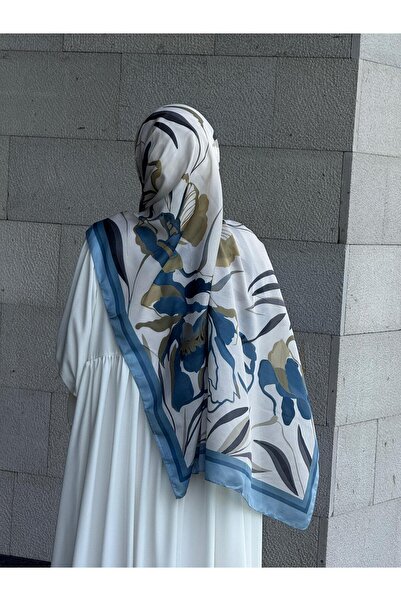 Qalortex Scarf Pamuklu Soft Lotus Desen Şal-Turkuaz
