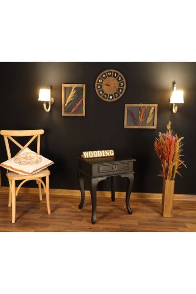 Wooding Mobilya Çekmeceli Masif Siyah Komodin - Yan Sehpa