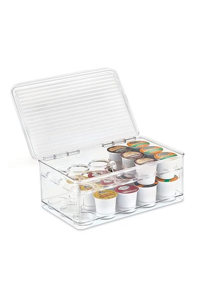 Generic iDesign Linus Stackable Single Serve Coffee Pod Holder with Lid for Kitchen Pantry ,White,29 coffee
