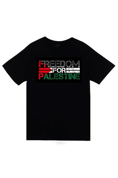 fame-stoned Freedom to Palestine Printed Unisex 100% Cotton Black T-Shirt