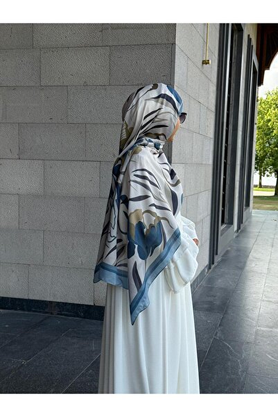 Qalortex Scarf Βαμβακερό σάλι με μοτίβο λωτού-τιρκουάζ