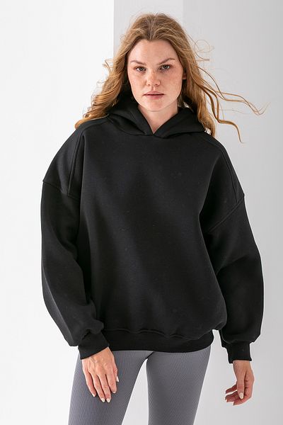 GİYSA Women's Hooded 3-Strand Basic Oversize Sweatshirt Black - 2672