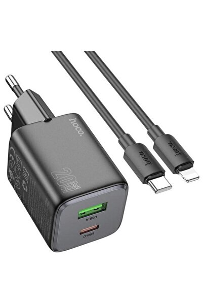 Hoco Încărcător de rețea N41, 20W, 3A, USB-A, USB-C, cablu Lightning (negru)