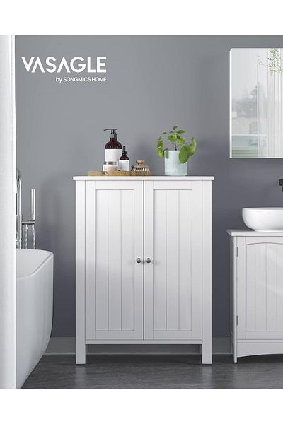 VASAGLE Dulap de depozitare de podea pentru baie, cu 2 rafturi reglabile, 30x60x80cm, alb
