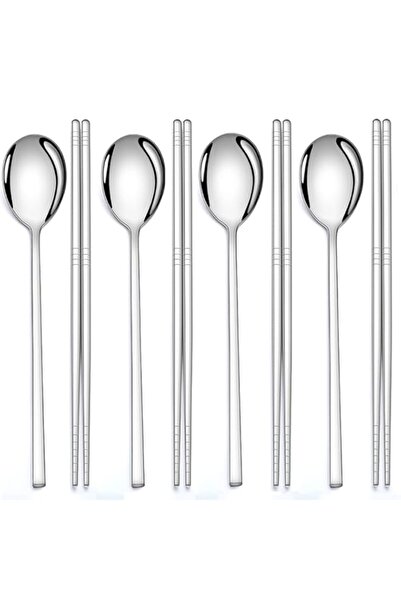 Generic AOOSY 4 Pairs Chopsticks and Spoons Set, Korean Stainless Steel Kitch...