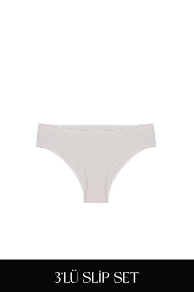 Feu De Elu Cotvie Ecru Cotton Slip Set of 3 Panties