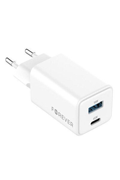 Forever Network Charger TC-08-45AC, 45W, 3A, 1 x USB-A - 1 x USB-C, White