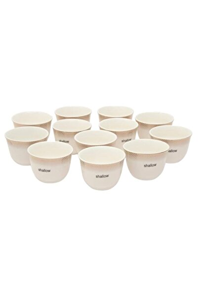 Generic طقم كاويا من الخزف العظمي الضحل، 12 قطعة، أبيض وذهبي، Ts-70-Lin