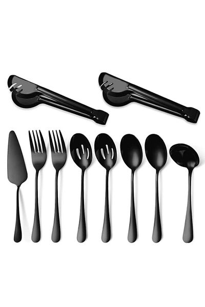 Generic U-HOOME Stainless Steel Serving Spoon Set,10PCS Large Serving Utensils Set,Slotted Serving Spoons,B