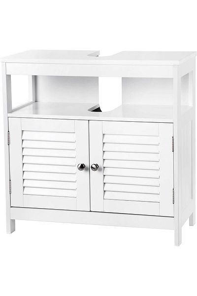 VASAGLE Dulap baie baza lavoar, cu 2 usi, 2 compartimente, alb 60x60x30 cm, alb