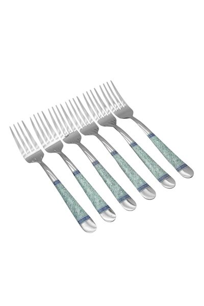 Generic RK Stainless Steel Dessert Fork Set, Blue Decor, RK0082, 6 Pieces, Sweet Fork | Pastry Fork | Desse