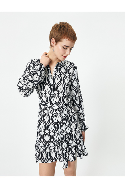 Koton فستان قميص نسائي أسود بأكمام طويلة