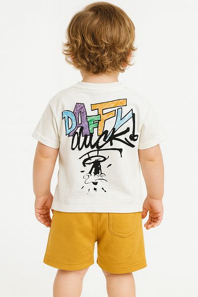 Uğur bebe Daffy Duck Printed 100% Cotton Summer Set of 2, Comfortable Casual Wear with Yellow Shorts