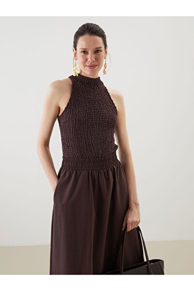 LC Waikiki Lcwaikiki Classic Plum Halter Neck Textured Women Blouse