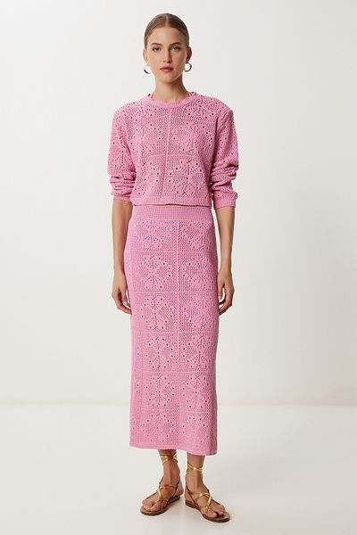 Lovelyİstanbul Openwork Summer Knitwear Skirt Set Lyy0124 Pink