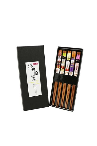 Generic Exzact Chopsticks Gift Set - 5 Pairs Of Reusable Natural Bamboo Chopsticks In A Beautiful Black Han