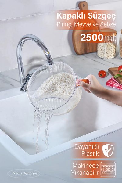Trend Maison Transparent Unbreakable Lid Vegetable Fruit Rice Strainer Orange
