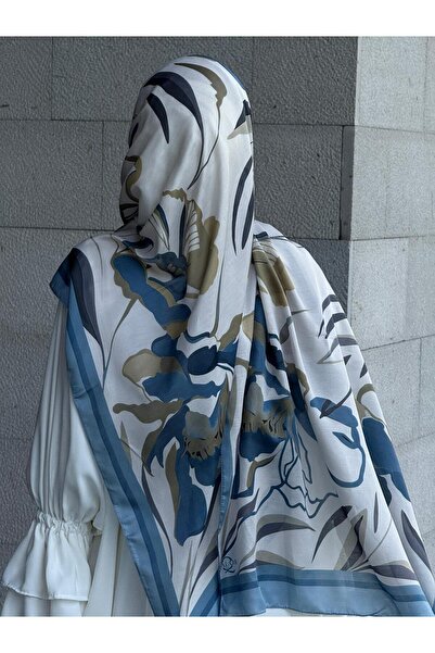 Qalortex Scarf Βαμβακερό σάλι με μοτίβο λωτού-τιρκουάζ