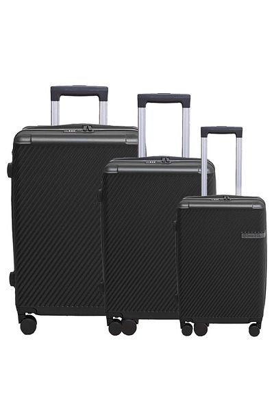 Quasar & Co. Set 3 trolere S/M/L,valize,bagaje cu cifru,maner telescopic, geamantane cu 4 roti duble,ABS, negru