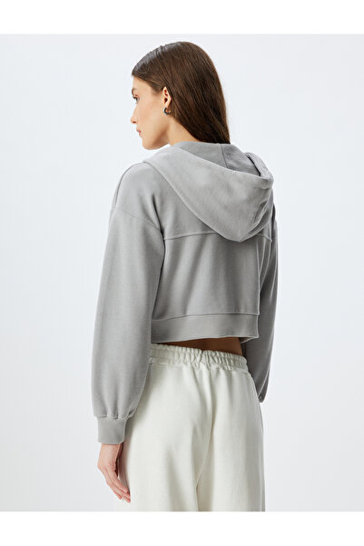 Koton Gray Women's Crop Hooded Sweatshirt