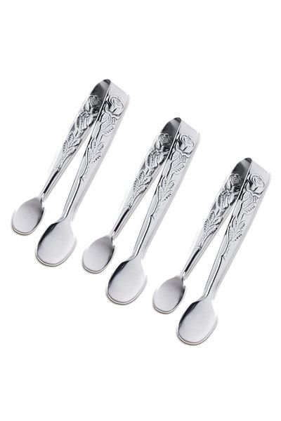 Generic Sunenlyst 3PCS Mini Serving Tongs, 4Inch Rose Stainless Steel Sugar Cube Tongs, Sliver Small Ice To