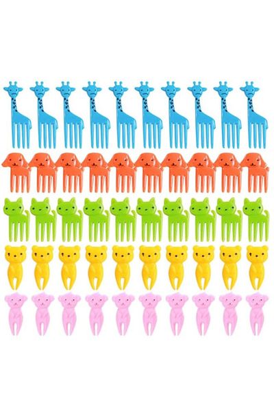 Generic Showay 100 Pcs Mixed Cartoon Animal Fruit Fork Food Picks Dessert Fruit Picks for for Bento Sandwic