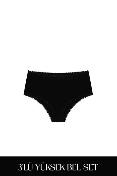 Feu De Elu Cotvie Black Cotton High Waist Set of 3 Panties