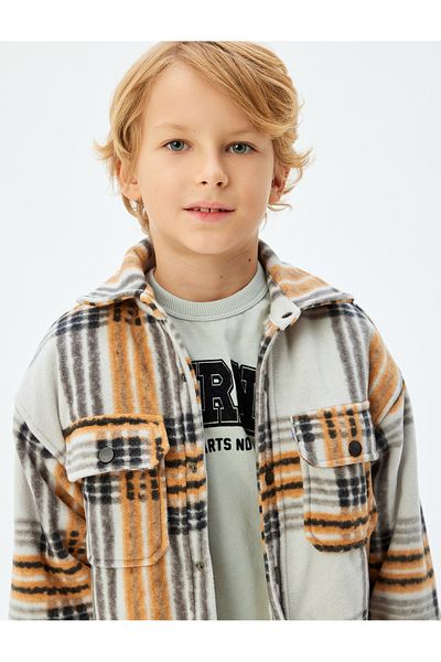 Koton Beige Boy's Plaid Shacket