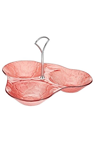 Generic Harmony Sectional Glass Serving Tray With Gold Metal Handle,Red