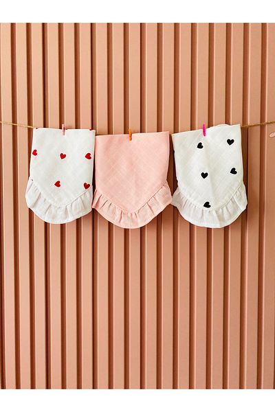 Pedimu 3-Piece Ruffle Detailed Muslin Baby Collar & Drool Bib – Snap Fastener, 100% Cotton Monolove