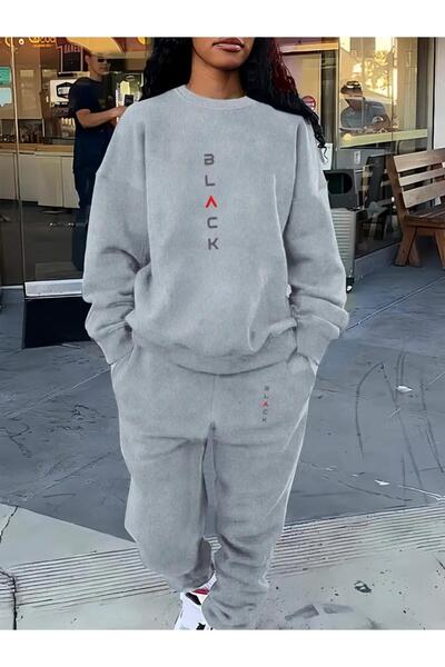 FUFLUNS SET DE PANTALONI DE ANTRENAMENT UNISEX OVERSIZE CU Gâtul rotund, impr...