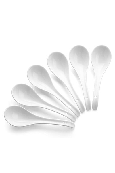 Generic DOWAN Bone China Asian Soup Spoons Set with Hook, Dessert Spoons, 6.75 Inches, Set of 6