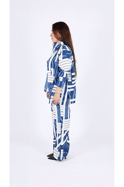 LINELLE Abstract Asymmetric Print Co-Ord Set – Shirt & Wide-Leg Pant.