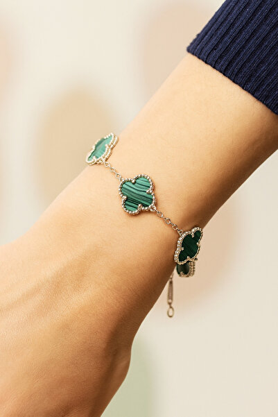 Mirelion Takı Van Cleef Yonca Model Çelik Unisex Yeşil Bileklik