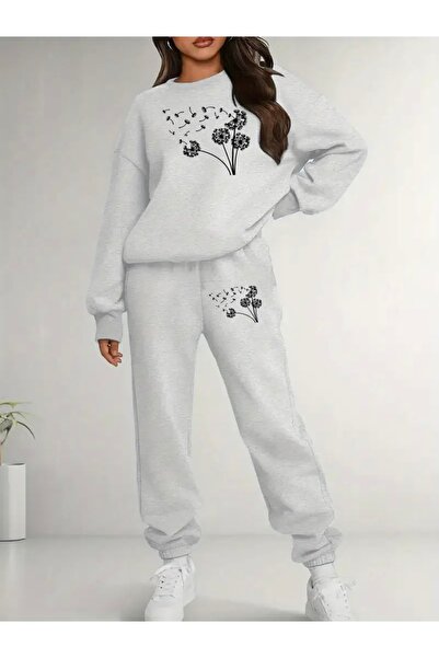 FUFLUNS طقم بدلة رياضية برقبة دائرية كبيرة الحجم للجنسين مطبوعة من KARAHİNDİBA