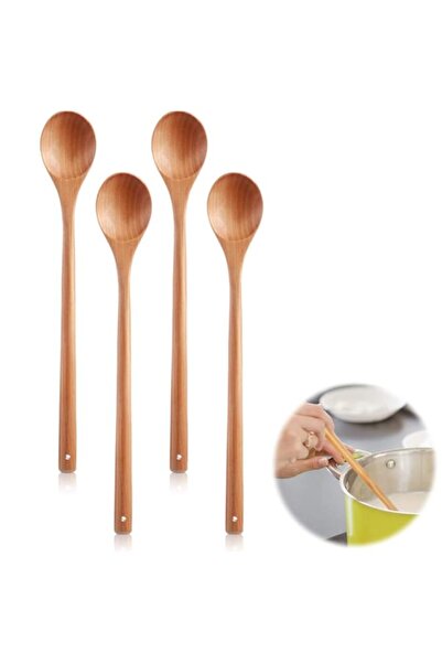 Generic ELECDON Wooden Mixing Spoons, 4Pcs Long Handle Soup Spoons for Kitche...
