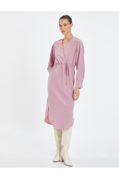 Koton Tie Detail Long Sleeve Midi Envelope Dress