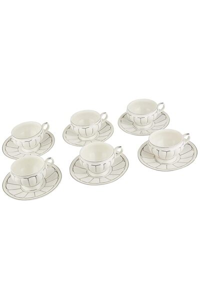 Generic طقم فناجين وصحون أوبالينا، فضي وأبيض