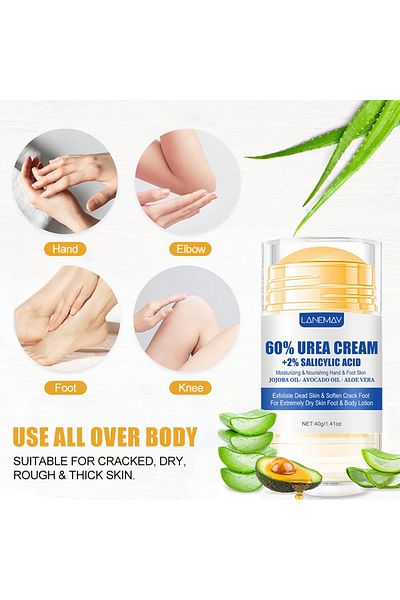 LANEMAY Urea 60% & 2% Salicylic Acid Foot Cream - Deep Feet Moisturizer for Cracked Heels, Dry Feet, 40g