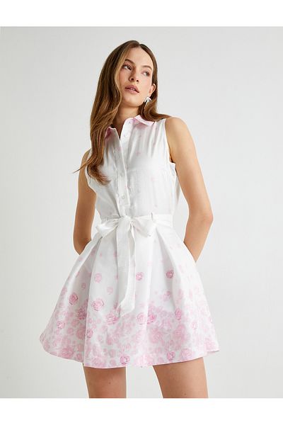 Koton Pink Women's Mini Floral Shirt Dress