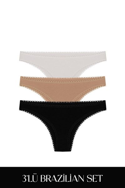 Feu De Elu Cotvie 3 Colors Esk Cotton Brazillian Set of 3 Panties