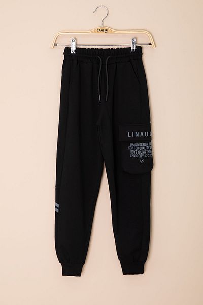 Cansın Mini Black Text Printed Pocketed Boy's Elastic Waist Sweatpants 20202