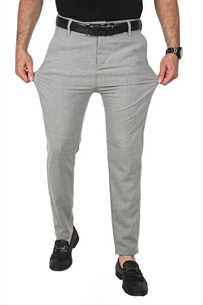 Rizz up Erkek Gri İtalyan Kesim Likralı Spor Pantolon Esnek Kumaş Bilek Boy Boru Paça Klasik Pantolon 2005