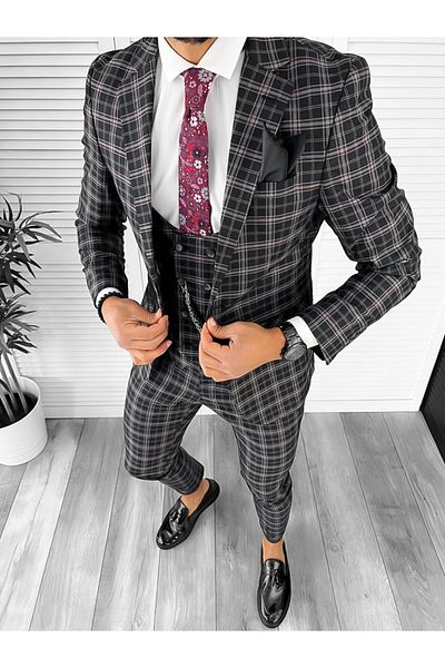 dehaine Men's suit, consisting of Jacket, Pants, Vest, Black, B7916