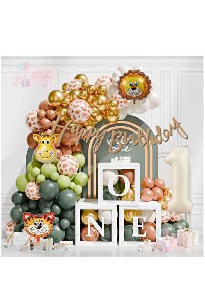 BİDOLUMUTLULUK One 1 Yaş Safari Desenli Doğum Günü Konsepti Parti Kutlama Doğ...