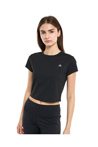 R&B بلوزة قصيرة رياضية بتفاصيل الشعار مع رقبة دائرية وأكمام قصيرة