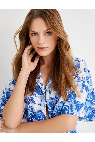 Koton Cotton Pocket Detail Short Sleeve Floral Shirt
