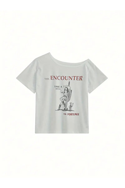 Tarzsokak Bluză albă de damă cu umeri goi și decolteu bărcuță, imprimată