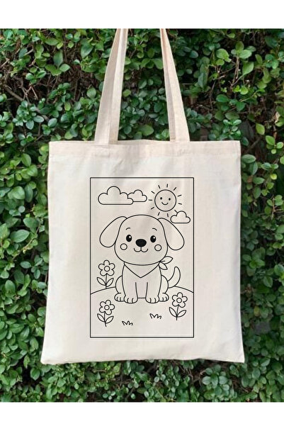 Cemira Köpekli Boyama Çantası Hobi 35*40 Cm Ham Bez Çanta Boyama Anaokulu Çocuk Etkinlik Boyama
