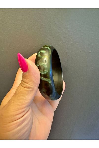 Gönülden Tasarım Green Patterned Bone Women's Bracelet Diameter 7 cm